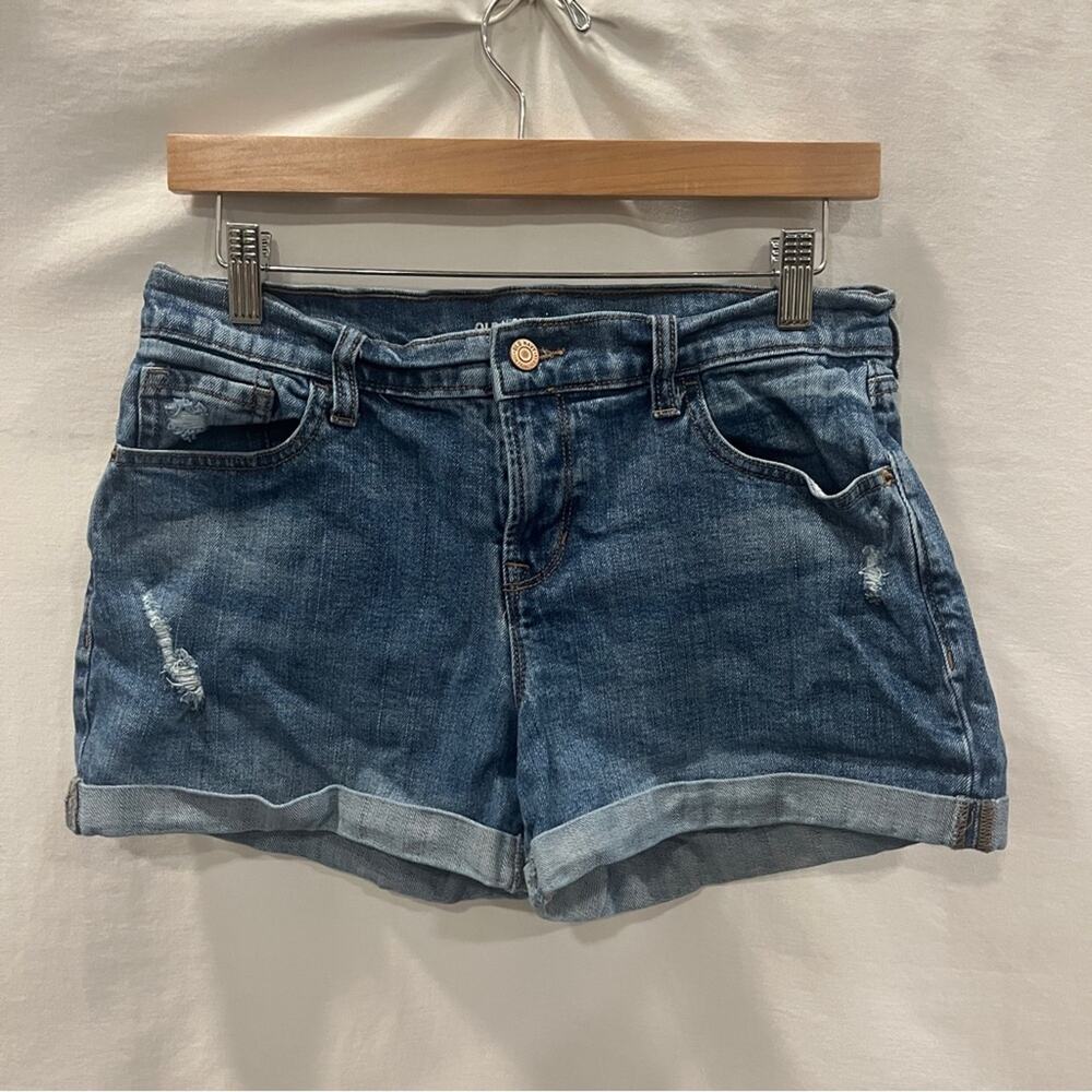 Old Navy Boyfriend Denim Shorts Womens Size 6 Distressed Roll Hem High Rise